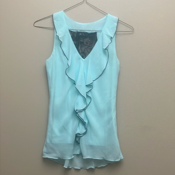 BCX Aqua Ruffle Front Lace Back Sleeveless Blouse Top - Picture 2 of 10